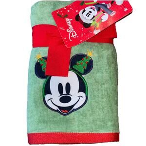 Mickey Mouse Tree Hand Towels Christmas Disney Set of 2 Green 16x28 NEW Cotton